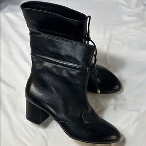 Talbots Maud Front Bow Nappa Boots Black Leather Ankle Size‎ 7